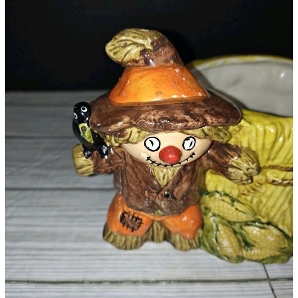 Scarecrow Halloween Planter E-6573 Vintage Hand Painted Planter Pen Candy Holder - Picture 4 of 12